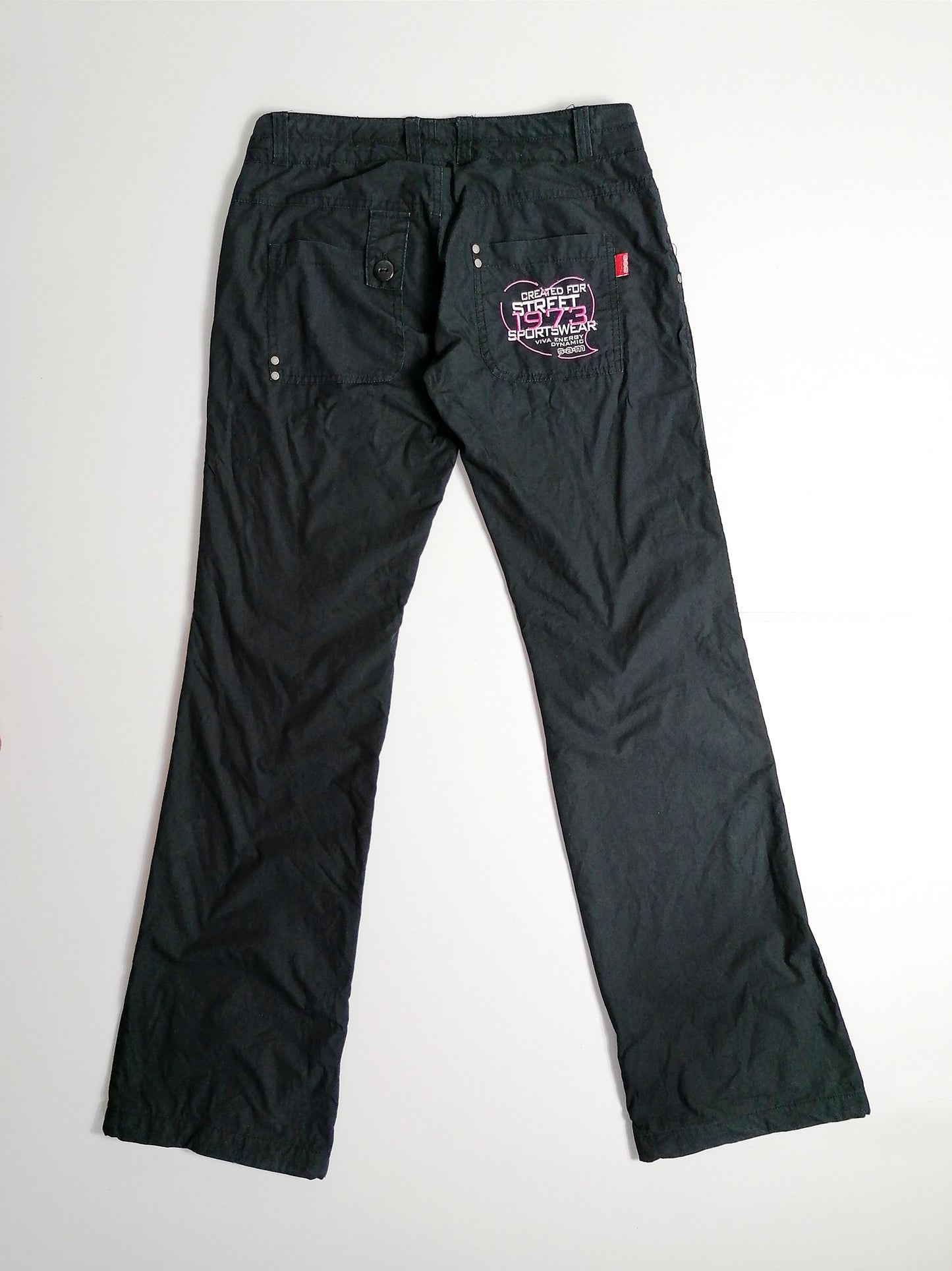 Y2K Soft Shell Low-Waist Flared Black Cargo Pants - size XS