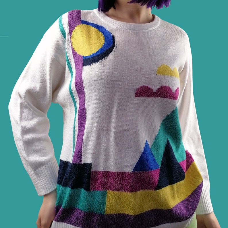 90's Graphic Abstract Print Sweater - size S-L