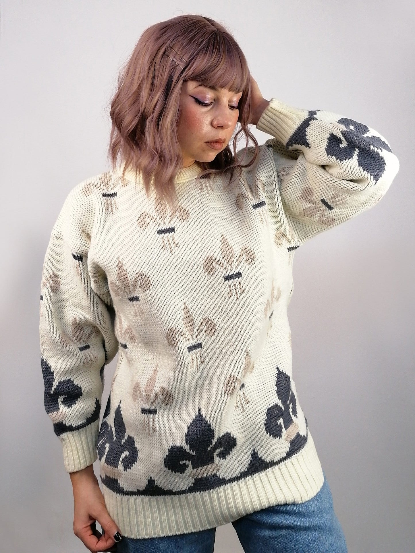 Chunky Knit Fleur-de-lis Pattern Jumper