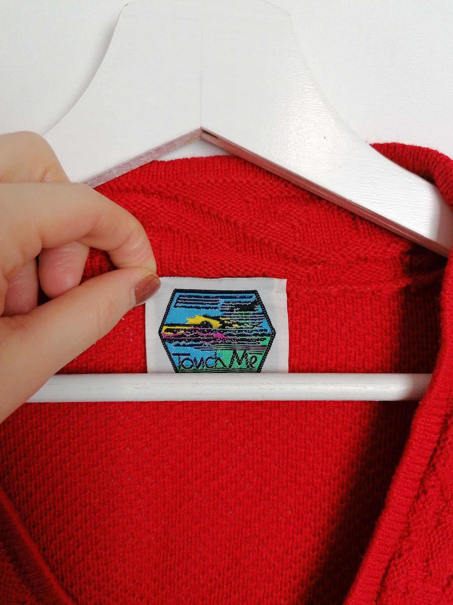 80's Retro V-neck Sweater Red