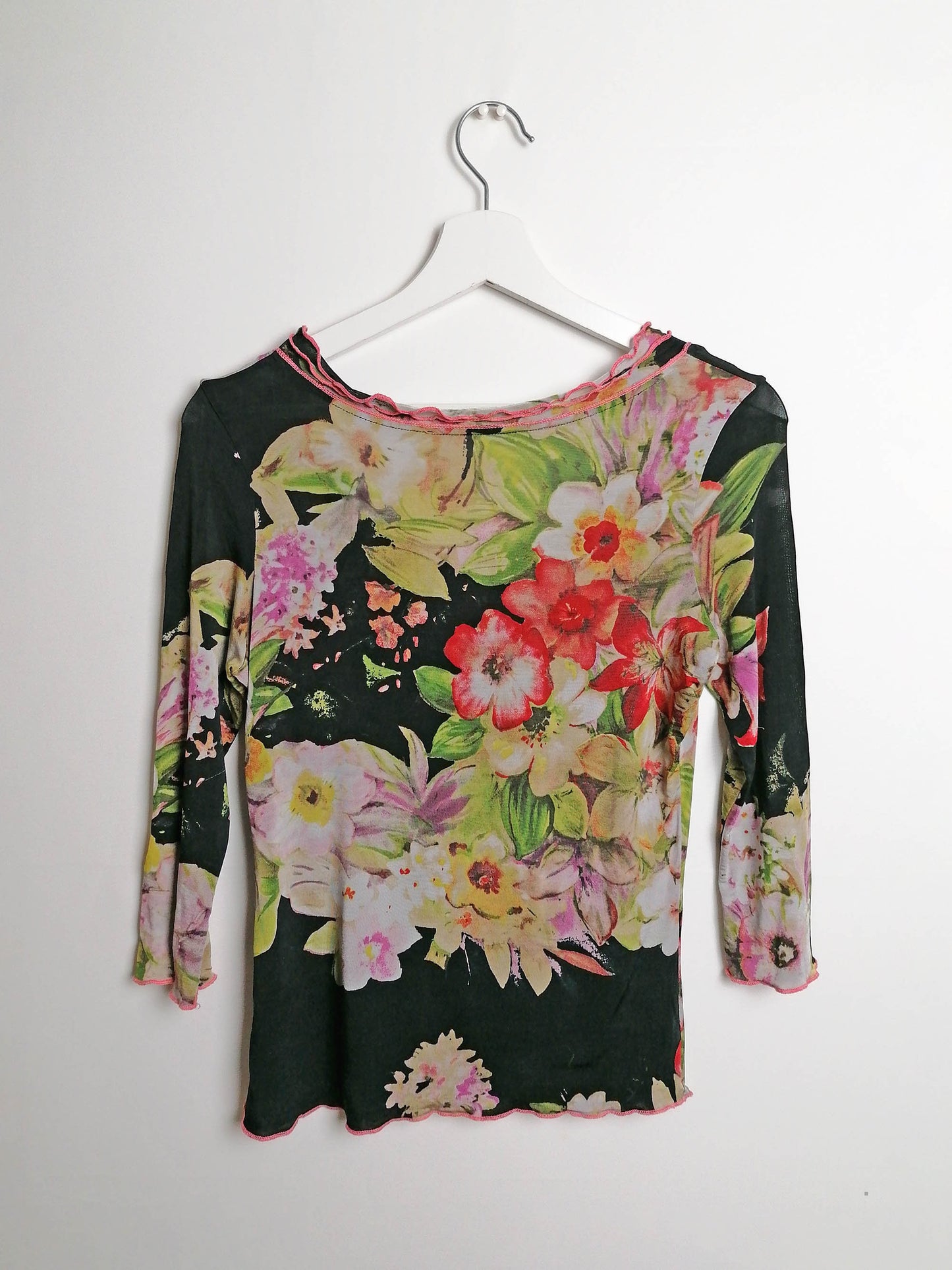 Y2K Stretch Blouse Flowers Pattern - size S-M