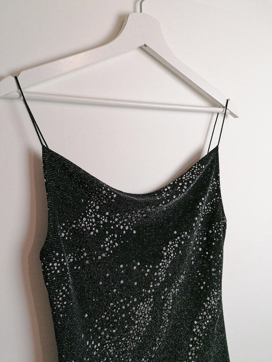 PROMOD Cowl Neck Spaghetti Straps Glitter Top - size M