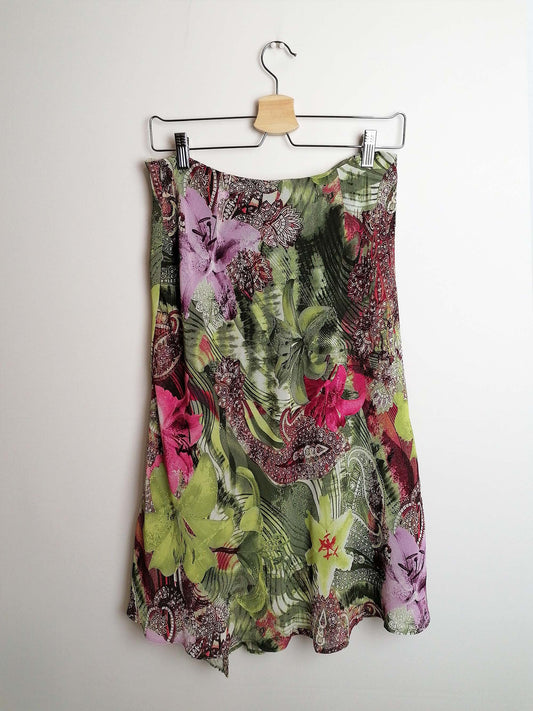 90's Y2K STEILMANN Asymmetric Skirt Floral Print - size M / D 38 / UK 12