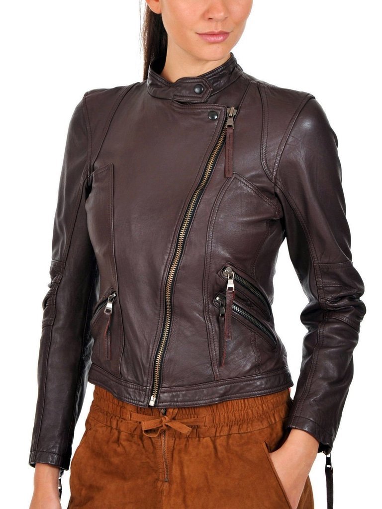 NorthManPlus Women's Leather Bomber Biker Brown Jacket – Northman Plus