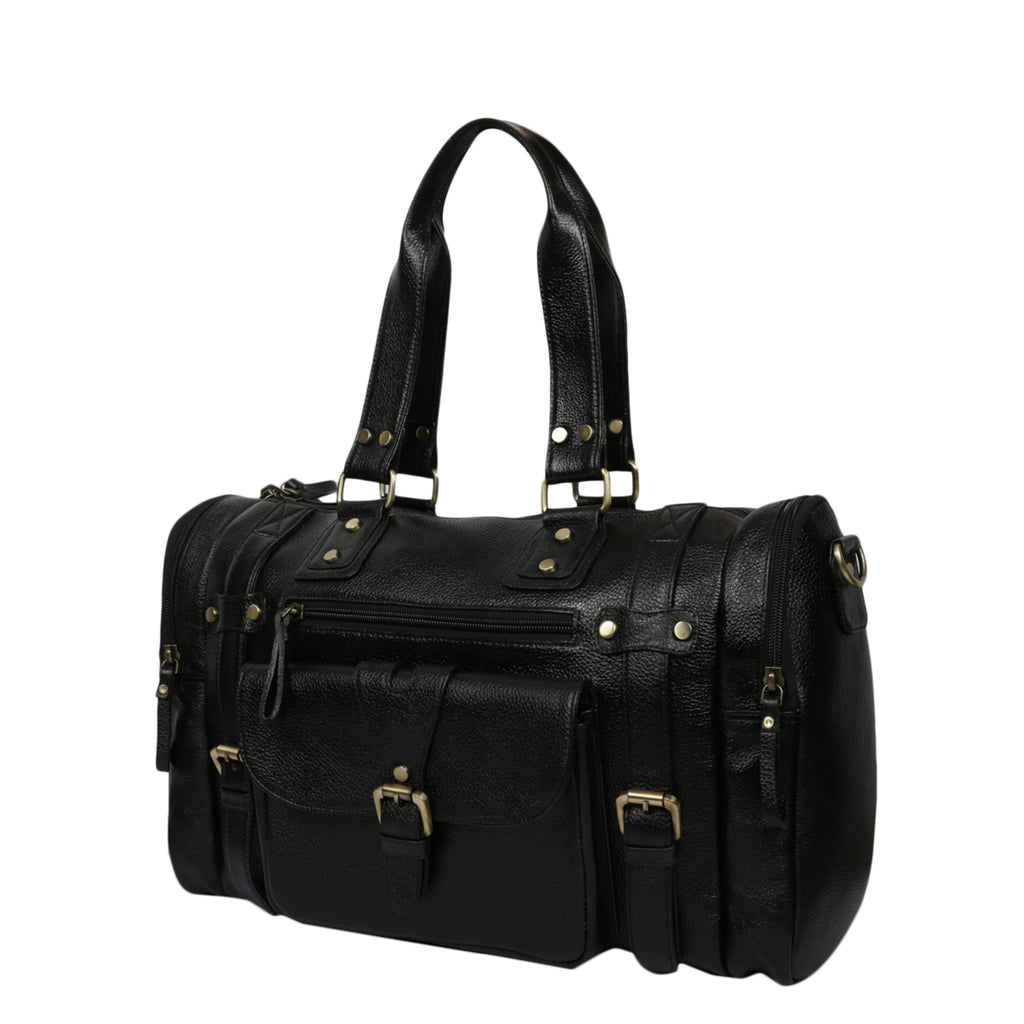 Leather Duffle Bag : Weekender In Jet black – Northman Plus