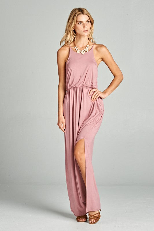 dusty rose floor length dress