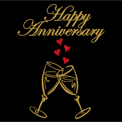 Happy Anniversary champagne flutes with heart bubbles design