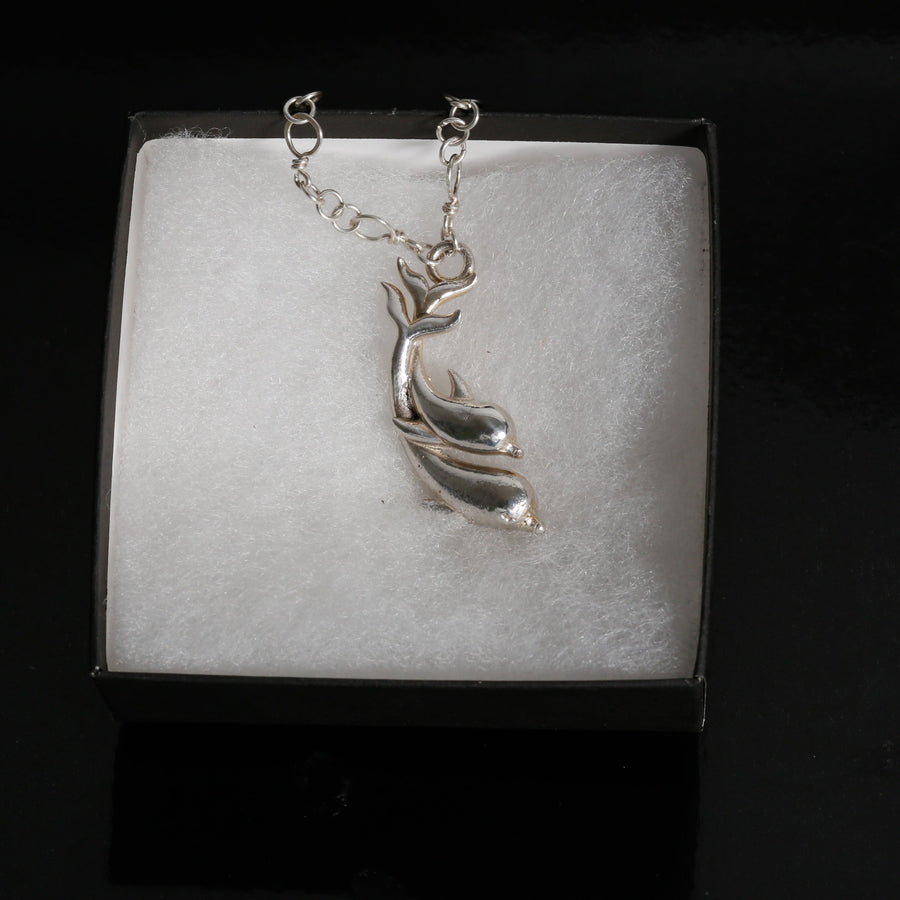 Mother and Baby Swimming Dolphin Sterling Silver | Tinklet Jewelry Charms & Pendants Tinklet Jewelry Long Shiny 