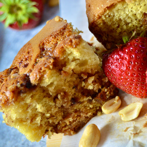 PB and J swirl cake. PB Love Co and Red Camper recipe. Classic Crunchy and Strawberry Limoncello