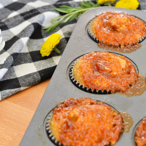 PB&J Muffin recipe made with Salty Peanut and Rosemary Apricot preserves. Red Camper and PB Love Co collaboration. Mother's Day 2023