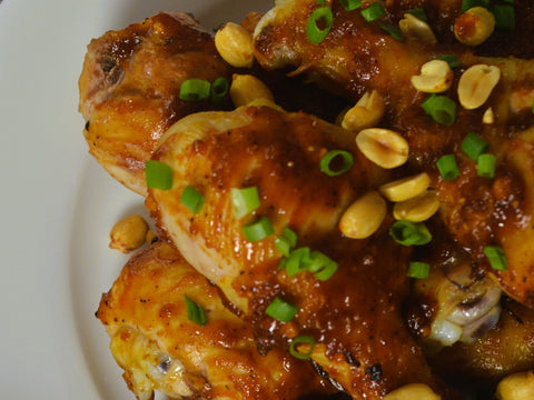 Smoky Sticky Peanut Butter Wings recipe. Easy healthy BBQ wings for Father's Day. PB Love Co collaboration with Bee Squared Apiaries and Chef Sherri Sauces