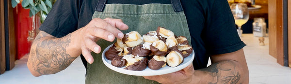 Chocolate Peanut Butter Bites with Bananas and Classic Creamy Peanut Butter.