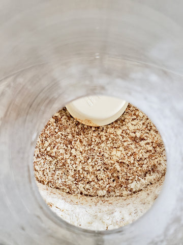 Fresh ingredients for apple tart dough - egg, flour, butter, salt, powdered sugar