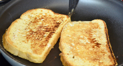 Brunch toast for Mother's Day 2022. All-natural peanut butter and almond butter with toast. French toast with all-natural peanut butter and almond butter. 