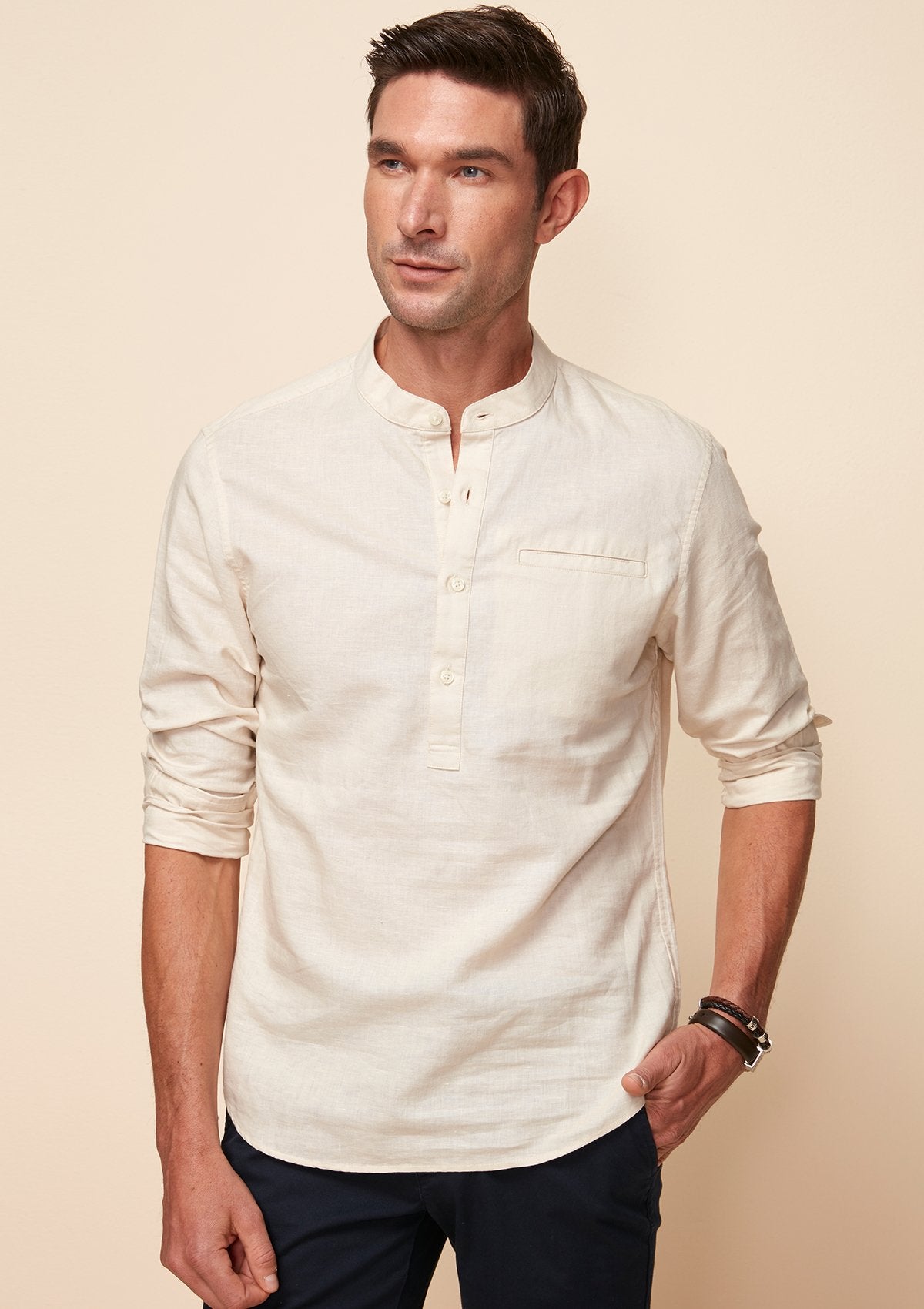 OVERHEAD SHIRT WITH GRANDAD COLLAR – Royal Ivy Regatta