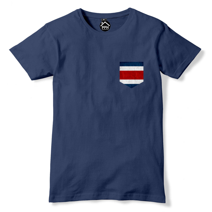 Vintage Print Pocket COSTA RICA Flag Tshirt Football Coffee Nation T Shirt 310