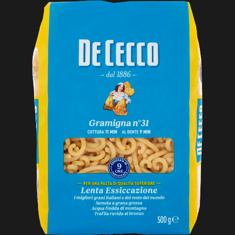 DE CECCO PASTA DI SEMOLA GRAMIGNA 500 GR (24 in a box) –  -  The best E-commerce of Italian Food in UK