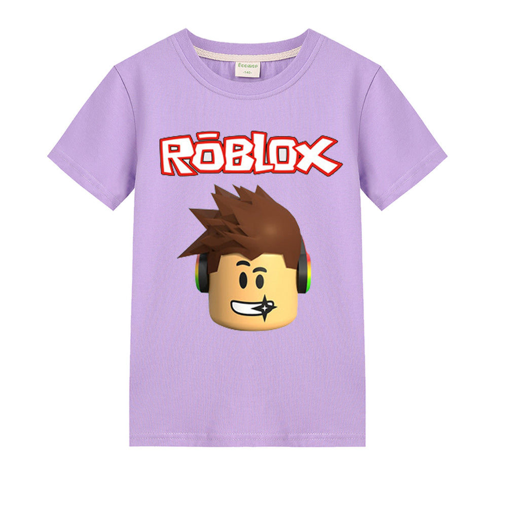 Game Roblox Icon Printed T Shirt Cotton Short Sleeve Tees For Kids - purple guy fnaf roblox shirt