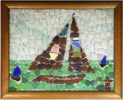 sailboat beach glass mosaic sky