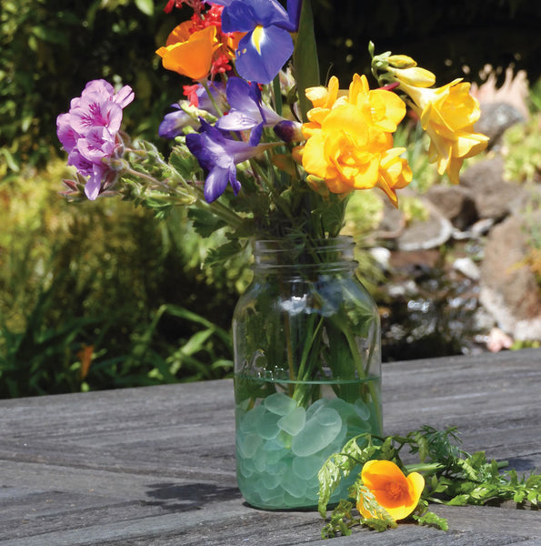 fill flower vase with sea glass