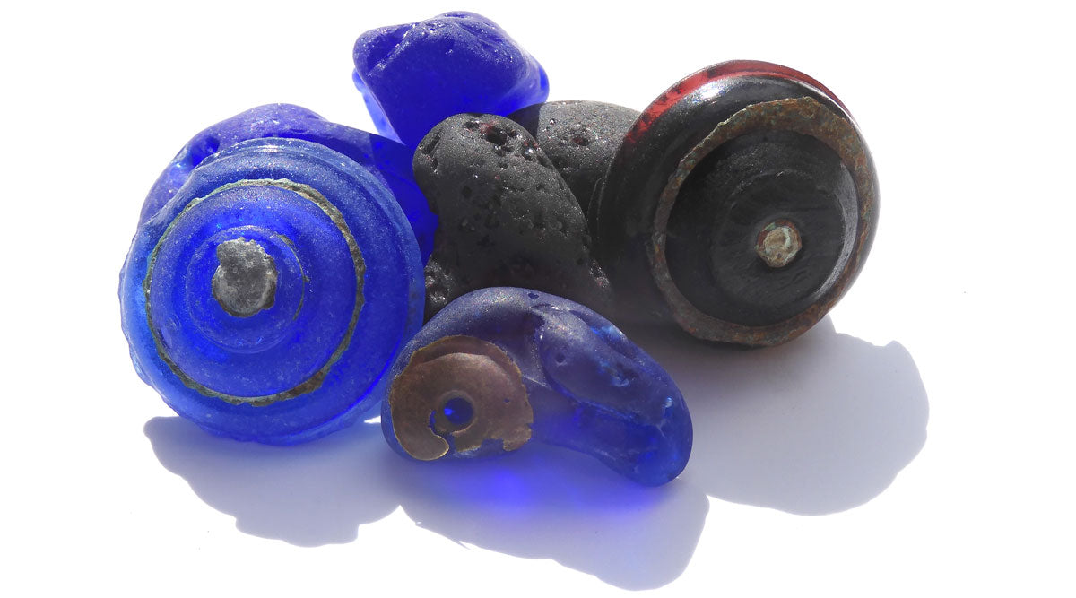 blue and purple sea glass lightbulb insulators