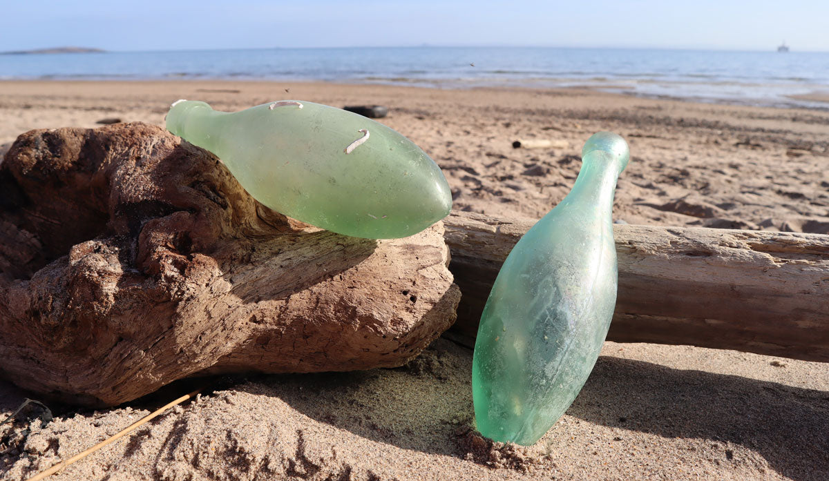 beach glass torpedo bottles