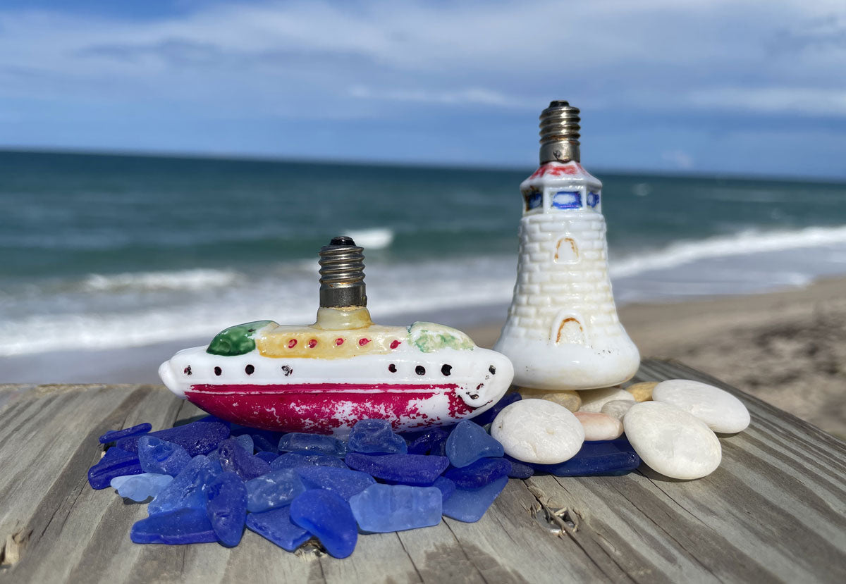 ship and lighthouse glass antique christmas ornaments