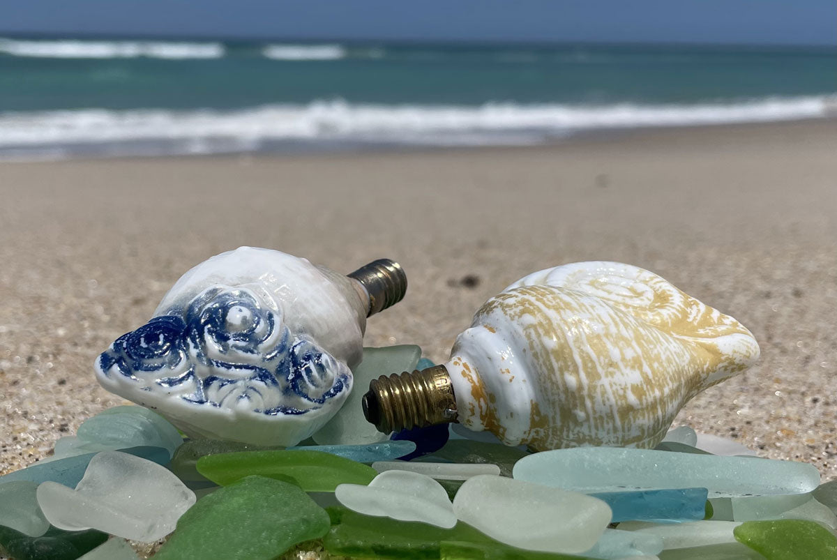 milk glass painted seashell ornaments retro