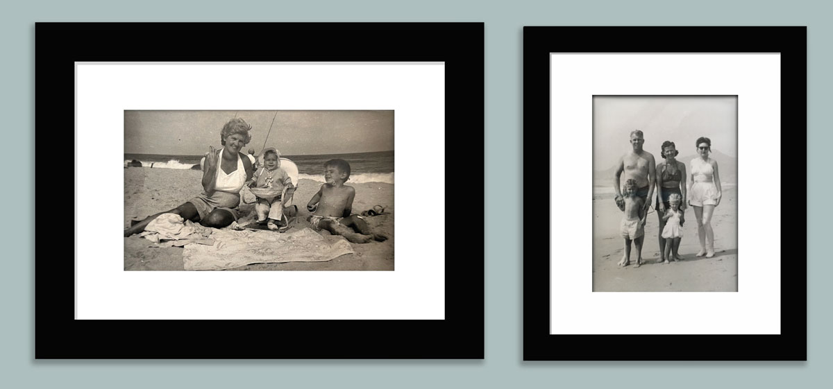 Families at the beach in the 1950s