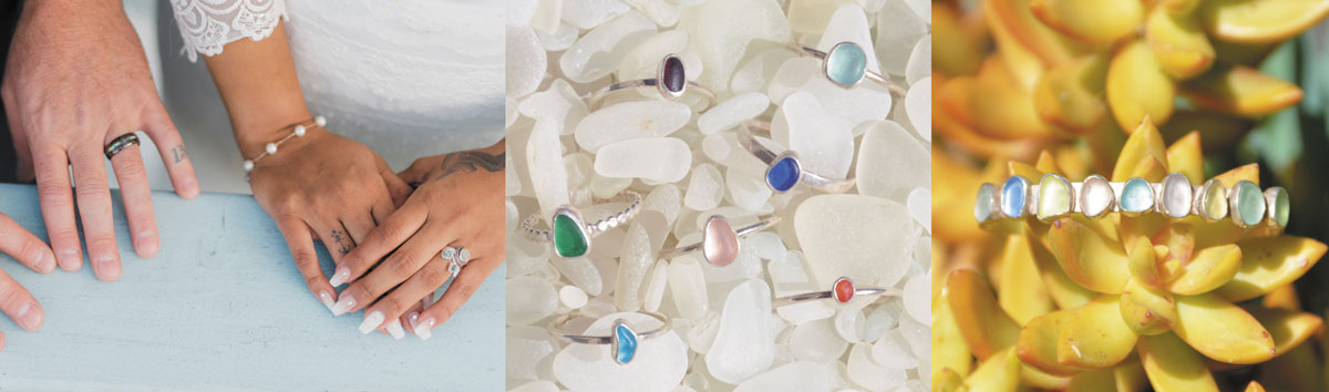 sea glass jewelry for bride and groom at wedding