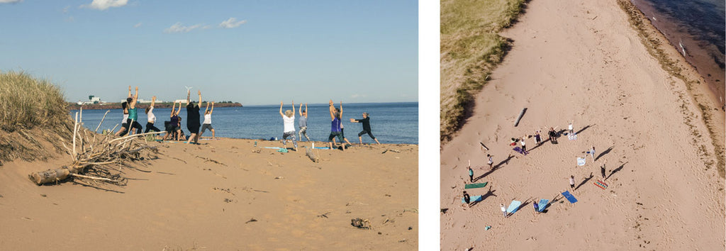 group yoga on the beach