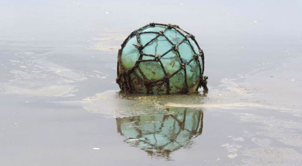 Japanese Glass FLOATS Mixed Sizes Lot of 9 Sea-green Netted