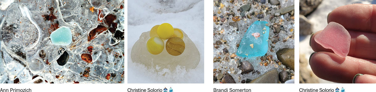 sea glass found on beach in winter ice