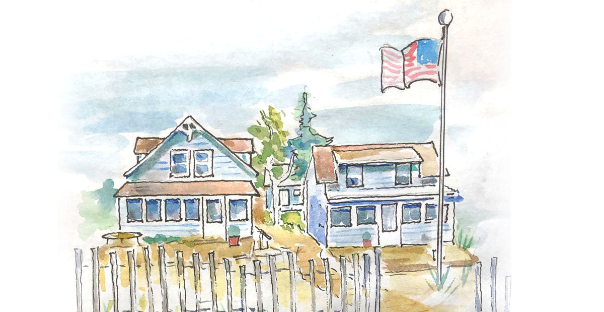 long island beach house watercolor