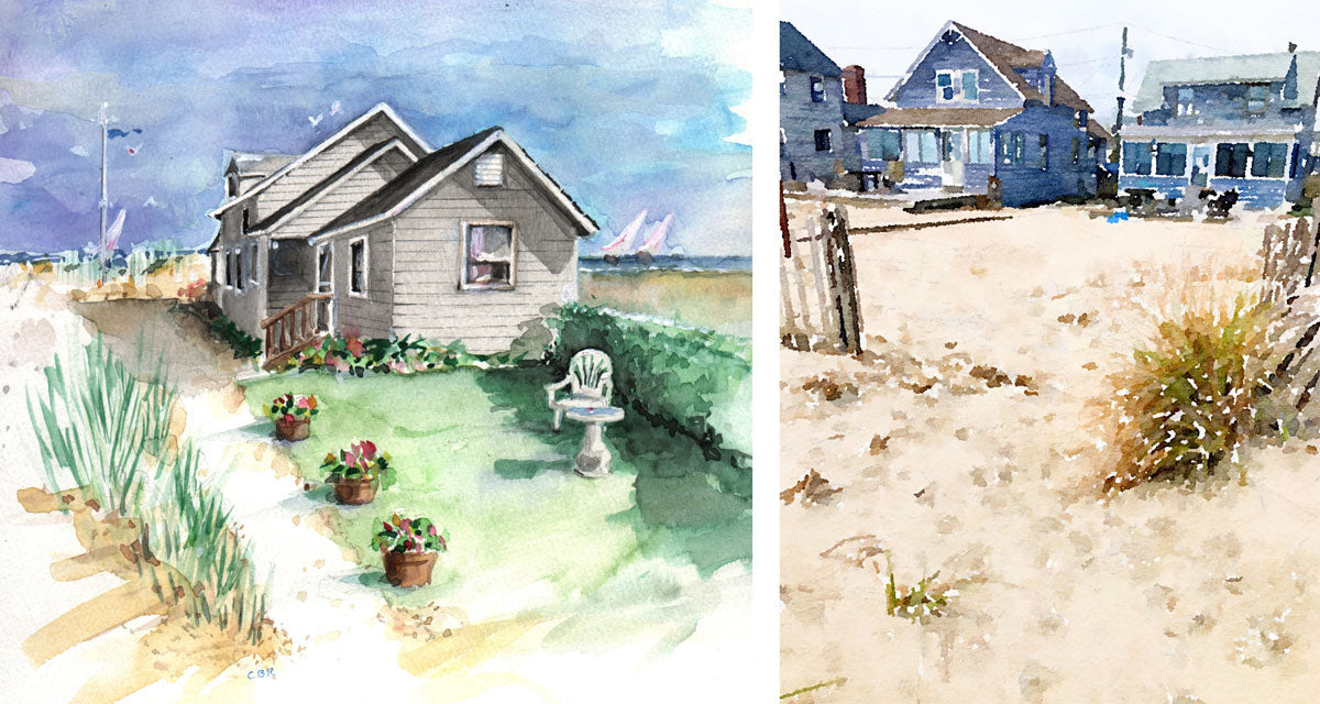 watercolor painting of beach house