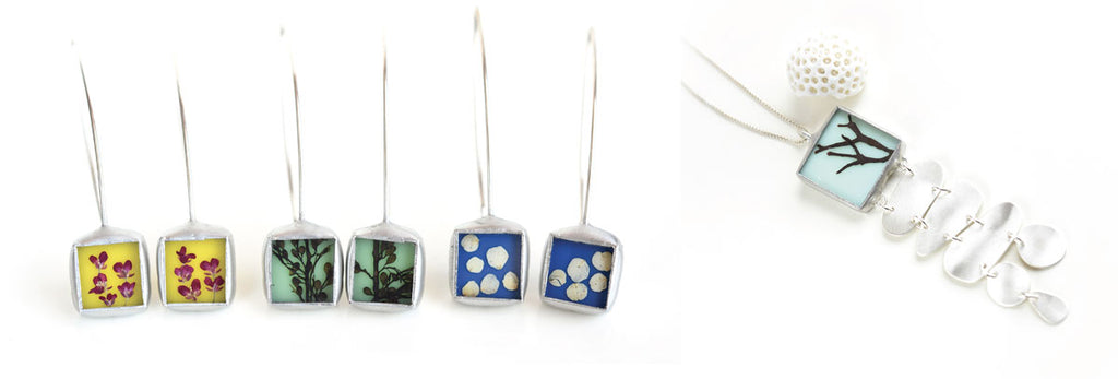 jewelry with algae and flowers