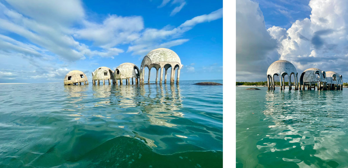 remains of domed house sticking out of the water