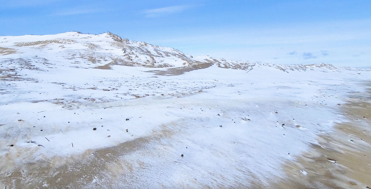 massachusetts beach sand dunes covered in snow