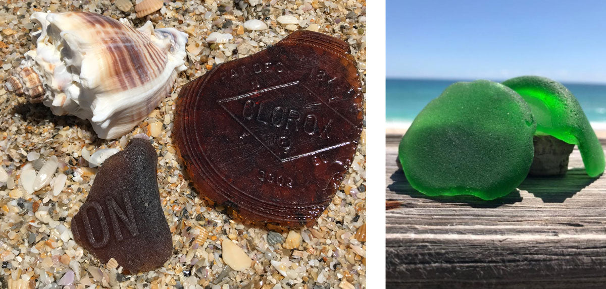 brown and green sea glass