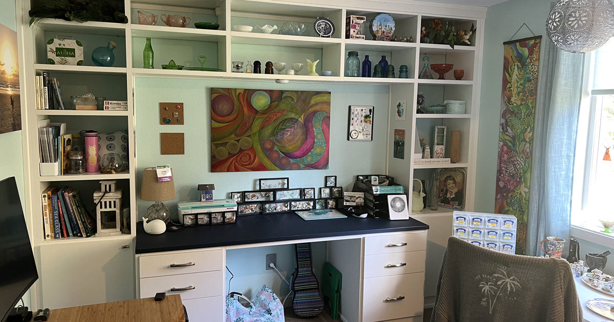 beautiful sea glass display wall and art studio washington