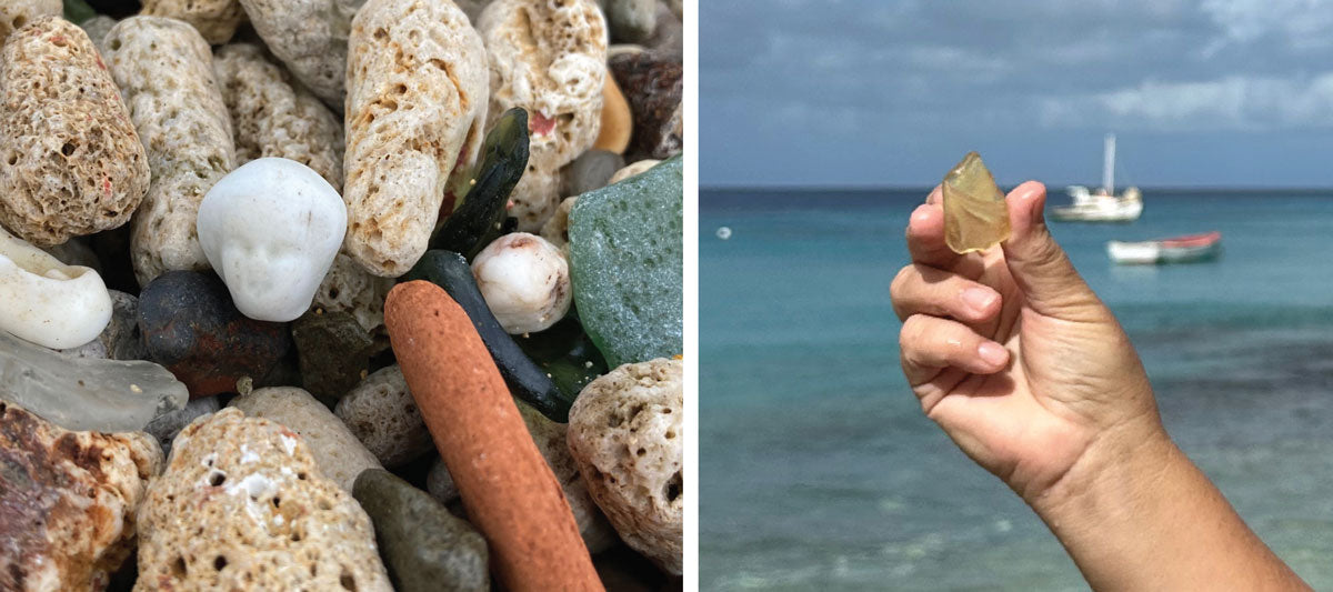 sea pottery frozen charlotte and yellow sea glass from curacao