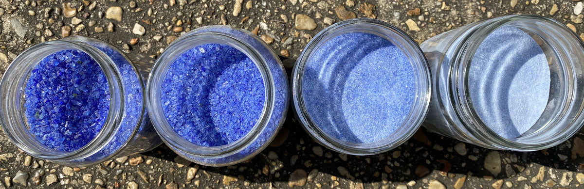 sand made from blue glass bottles recycled