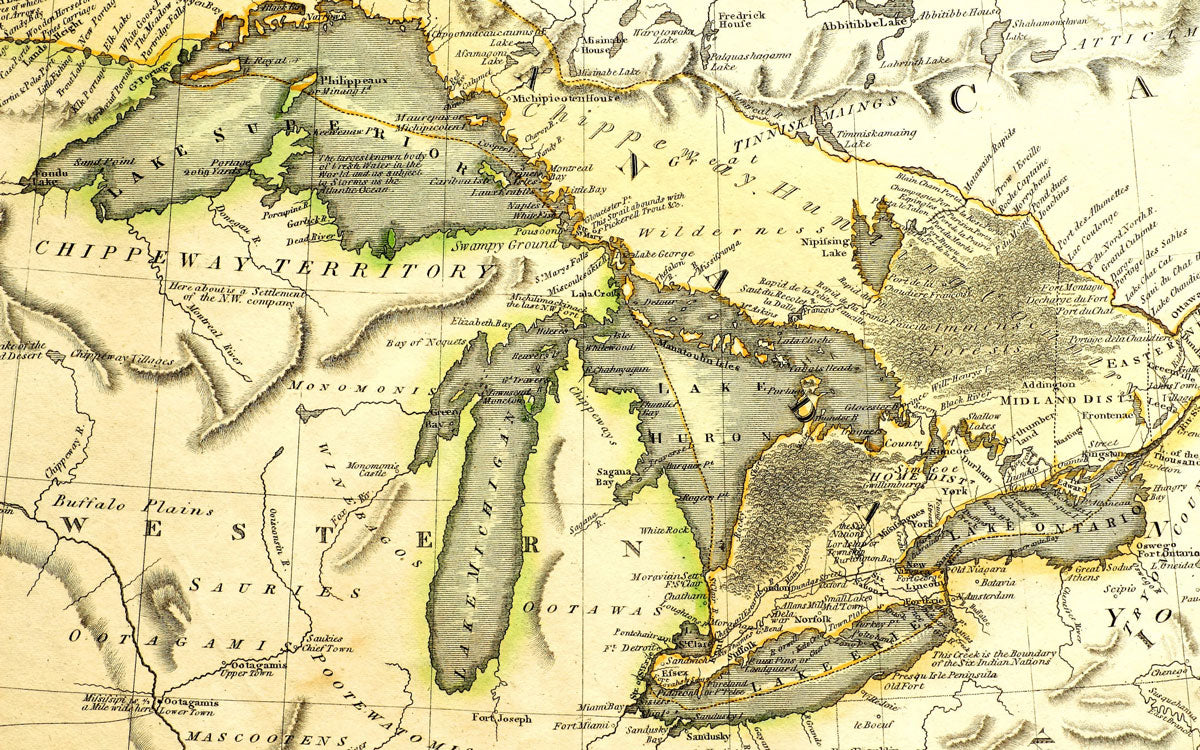 antique map of the great lakes