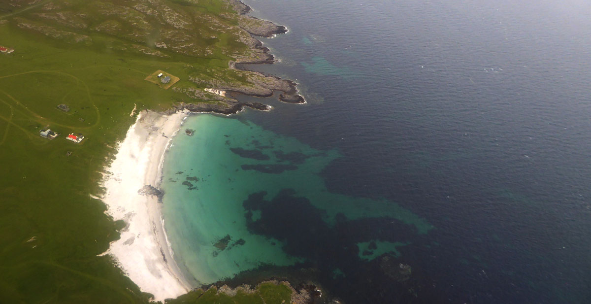 scottish beach viewed from airplane