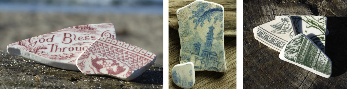 colorful transferware sea pottery