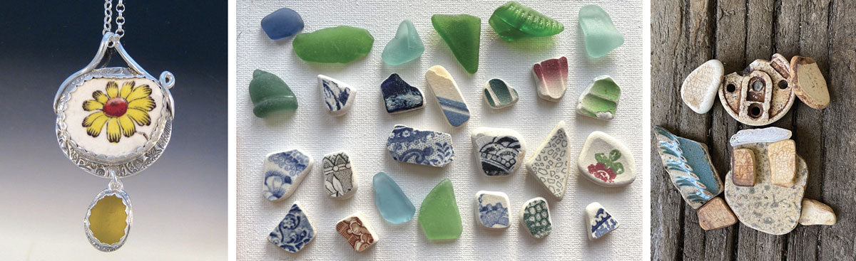 jewelry and art made with sea pottery