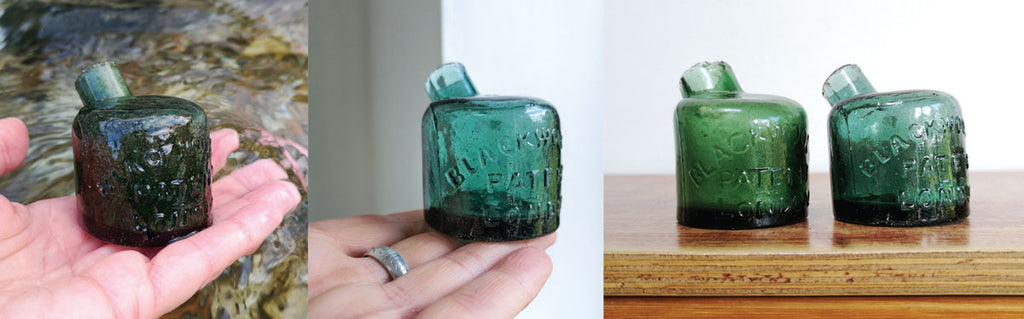 teal glass ink bottles 