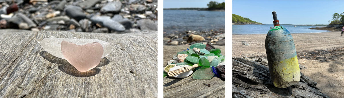 sea glass and fishing buoys found on great diamond island maine
