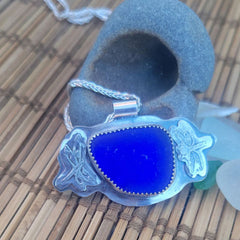 rare cobalt blue beach glass necklace