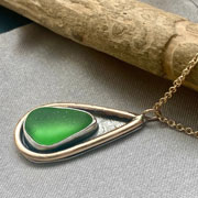 green beach glass mermaid tear necklace gold and silver